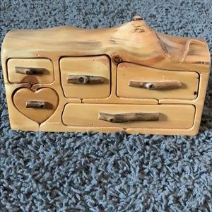Handmade wooden jewelry box with red velvet liner